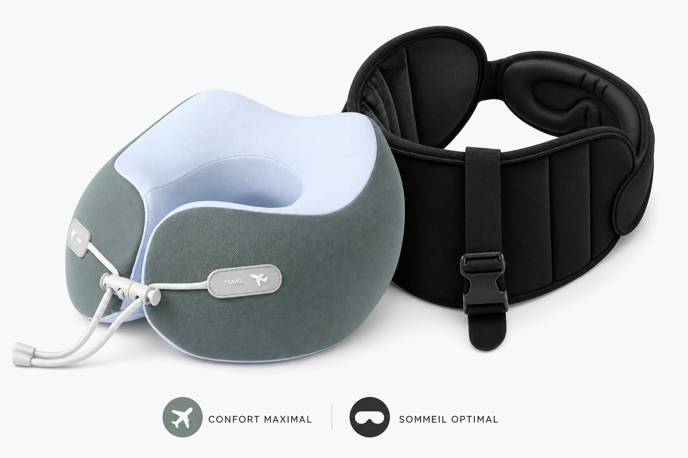 Le Kit Zen : masque de sommeil bandeau, coussin de nuque mémoire de forme et étui de transport